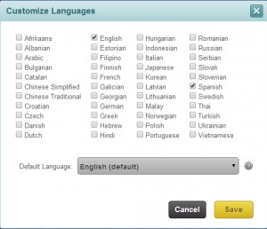 Customize Languages Dialog Filled